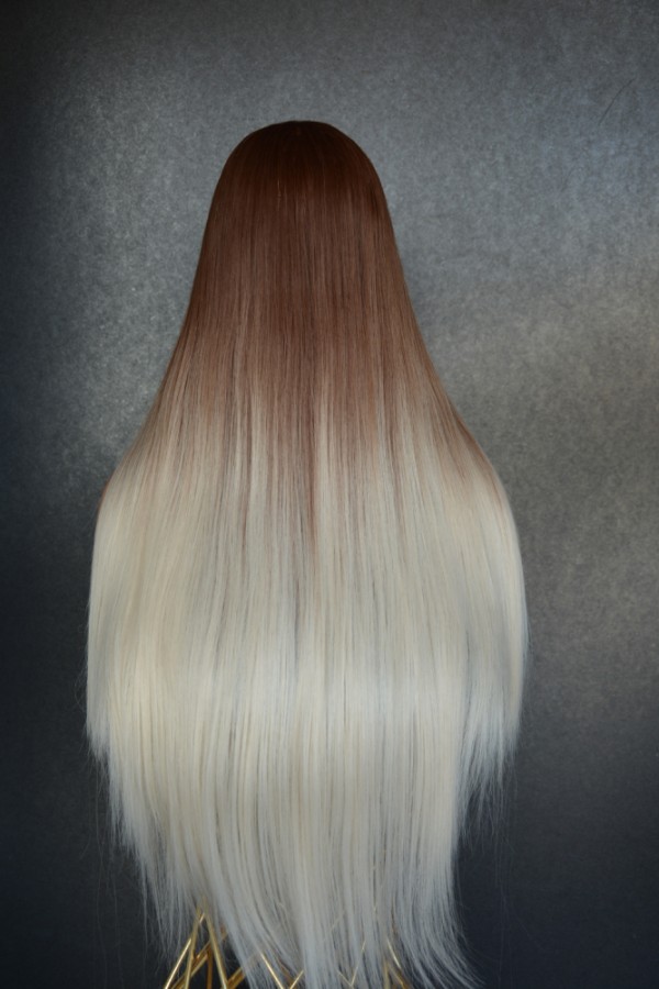 Kahverengi Platin Ombreli Düz Fiber Sentetik Peruk